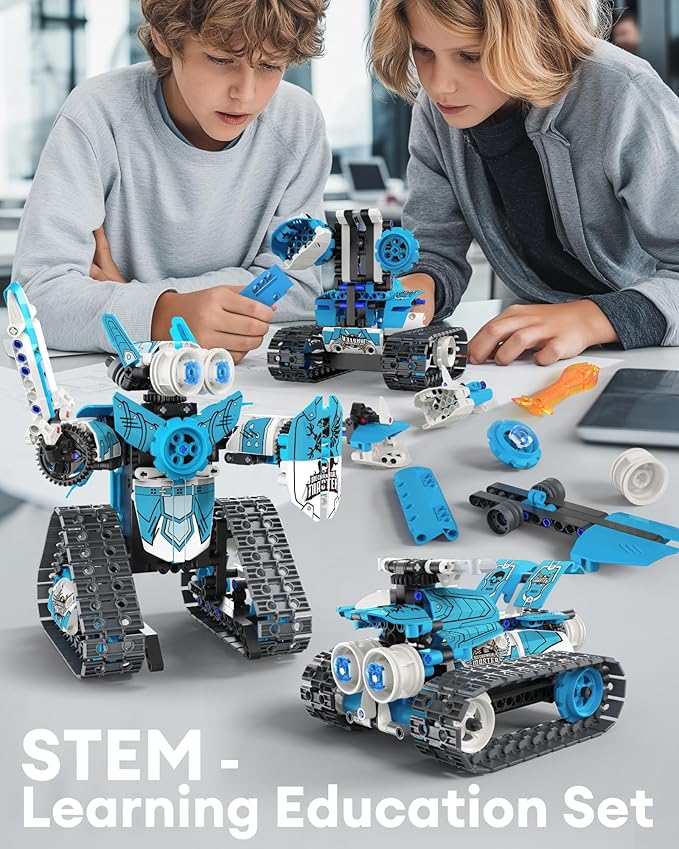 5 in 1 STEM RC Robot Building Kit, 398PCS APP & Remote Control Blocks DIY Engineering Robotics, Erector Science Set for Kids Age 6 7 8 9 10 11 12+, Educational Learn Toys Gift for Boys & Girls-CubbioJoy
