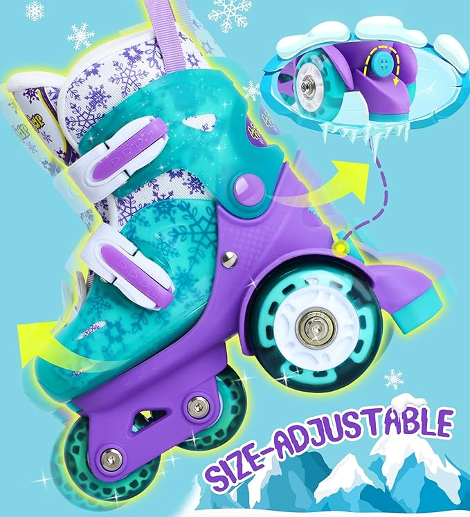 Adjustable Roller Skates for Kids Girls Ladies with Light Up Flash LED Wheels(Age 3-9),Three-Point Type Balance,Gift Box Packing for Toddlers,Children-CubbioJoy