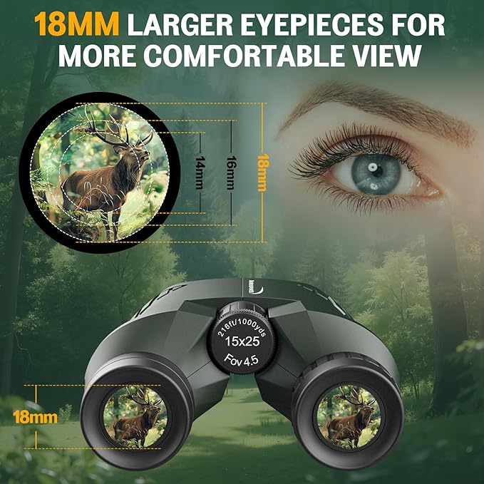Aurosports 15x25 Compact Binoculars for Adult Kids - High Power Binoculars for Bird Watching - Easy Focus Small Binocular with Low Light Vision for Travel, Camping, Concert, Hiking -Green-CubbioJoy