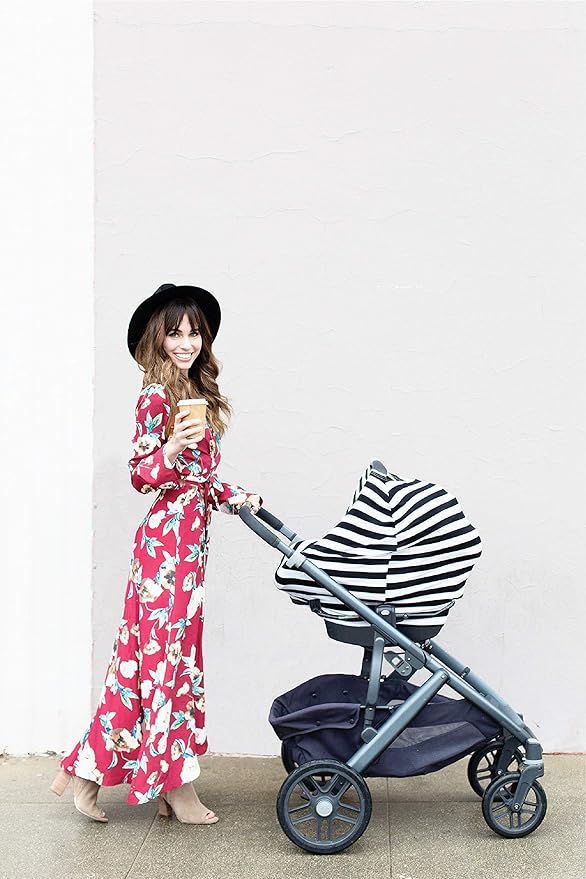 Itzy Ritzy 4-in-1 Nursing Cover, Car Seat Cover, Shopping Cart Cover & Infinity Scarf – Breathable, Multi-Use Nursing Cover Up for Breastfeeding, Carseat Canopy & Stroller Cover (Black & White Stripe)-CubbioJoy