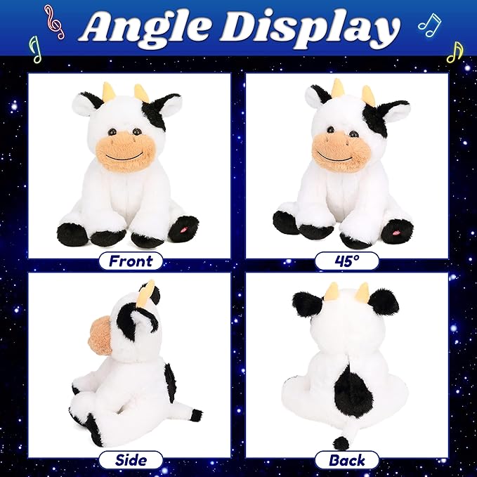 Cuteoy Glowing LED Cow Light-up Nightlight Toys Musical Plush Stuffed Animal Soft Singing Lullabies Birthday Christmas Plushies Gifts for Kids Boys Girls,10"-CubbioJoy