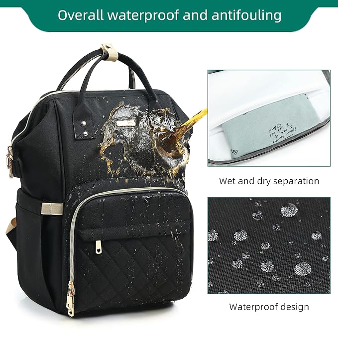 Diaper Bag Backpack, Diaper Bags for Baby Girls Boys, Baby Bags for Moms Dads, Nappy Changing Bag with Insulated Pockets,Multi-functional Waterproof Backpack with Stroller straps-Black-CubbioJoy