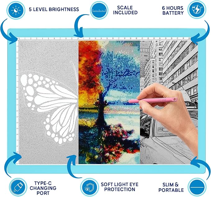 iVyne Rechargeable A4 Light Pad for Tracing & Weeding - LED Light Board for Weeding Vinyl - for Cricut Vinyl Weeding Tools - Ultra-Thin & Portable - Perfect for Artists & Crafters - Blue-CubbioJoy