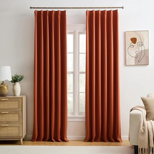 KEQIAOSUOCAI Long Copper Blackout Burnt Orange Curtains for Living Room 2 Panels Sets,Pinch Pleat with Hooks, Thermal Pleated Window Drapes Rustic Western Curtain for Bedroom W40 x L102-CubbioJoy