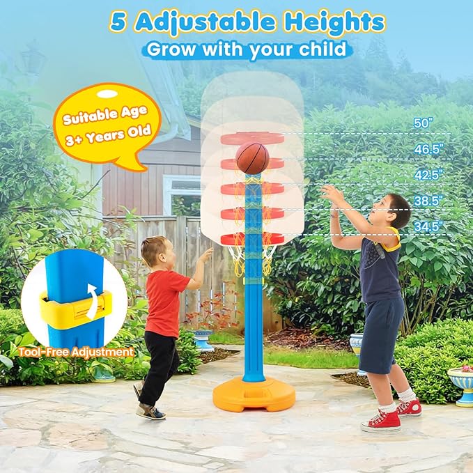 Costzon Kids Basketball Hoop, Height Adjustable 3.9FT- 5.2FT Basketball Goal for Kids, Portable Mini Basketball Set, Indoor Outdoor Toddler Basketball Hoop, Gift for Boys Girls-CubbioJoy