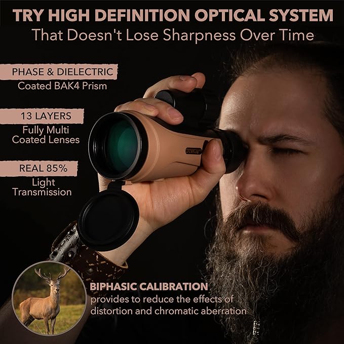 12x50 Monocular Telescope - FMC Fogproof, IP67 Waterproof Hand Held Telescope - BAK4 Phase and Dielectric Coated Prism - Adventure Accessories Set: Bag, Smartphone Adapter, Mini Tripod-CubbioJoy