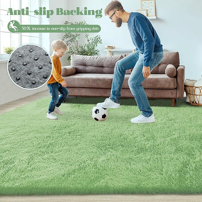 5x7 Area Rug for Living Room: Fluffy Shag Soft Washable Rugs Fuzzy Plush Indoor Carpet for Bedroom Nursery Playroom Dorm Kids Girls Boys Room (Sage Green, 5'x7')-CubbioJoy