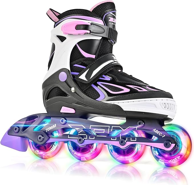 2PM SPORTS Vinal Girls Adjustable Flashing Inline Skates, All Wheels Light Up, Fun Illuminating Skates for Kids Men Adult Women and Boys-CubbioJoy