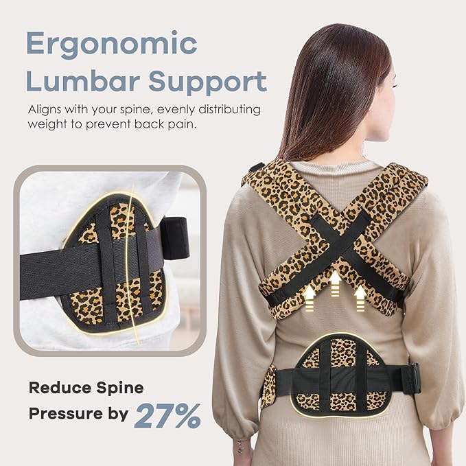 Baby Carrier with Lumbar Support, Cozy Baby Carrier Newborn to Toddler with Adjustable Seat Size, Ergonomic Infant Carrier with 3-Way Carry, Front Facing Toddler Hodler Carrier for Mom & Dad, Leopard-CubbioJoy