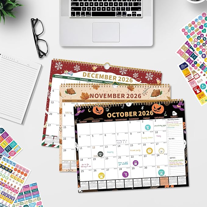 2025-2026 Calendar, 18 Month Wall Calendar 2025-2026 Hanging Spiral Bound Magnetic Fridge Desk Calendars 15" x 12", Jul 2025 - Dec 2026, A- Small Colorful-CubbioJoy