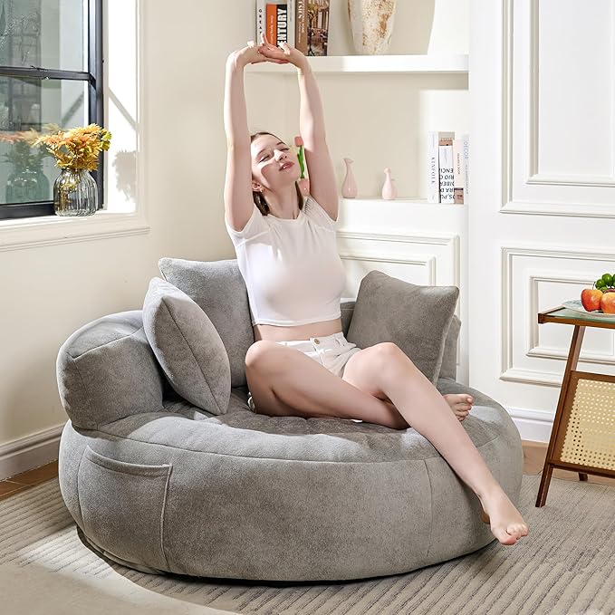 Bean Bag Chair for Adults, Comfortable Bean Bag Sofa with Back Support and Pillows, Giant Bean Bag Chairs Suitable for Living Rooms, Bedrooms and Apartments -Light Gray-CubbioJoy