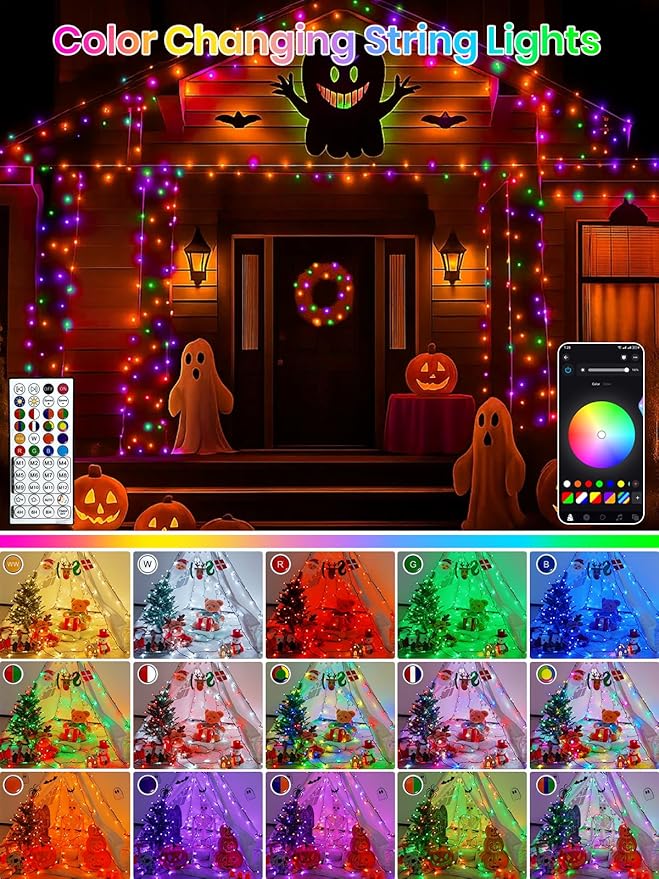 240LED Smart Color Changing Halloween Lights App Control, 95FT Waterproof RGB Music Sync Xmas Fairy String Light with Remote & Timer, Twinkle Christmas Tree Lights Outdoor Indoor Halloween Decorations-CubbioJoy