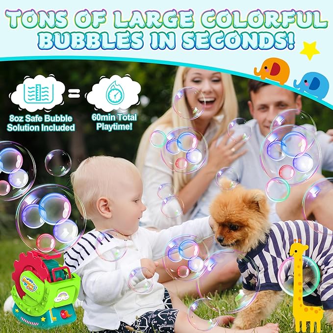 Bubble Machine for Toddlers Kids & Pets, with 8oz Safe Solution, Extra Large & Bubbles in Bubble Maker, Children & Pets Dog Toys Gift, Indoor/Outdoor Birthday Wedding Party Bubble Blower-CubbioJoy
