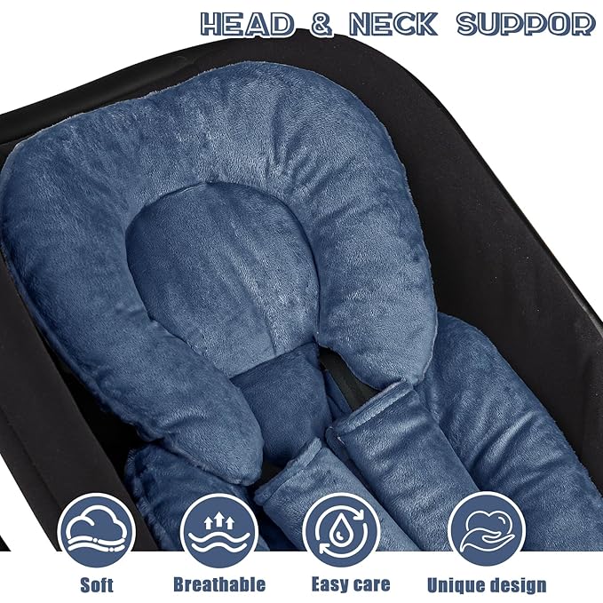 Infant Car Seat Insert Head and Body Support, GFU Reversible Newborn Insert for Carseat with Strap Pads, Soft Stroller Cushion Pillow Insert for Boys and Girls, Fits for Stroller, Swing, Blue-CubbioJoy