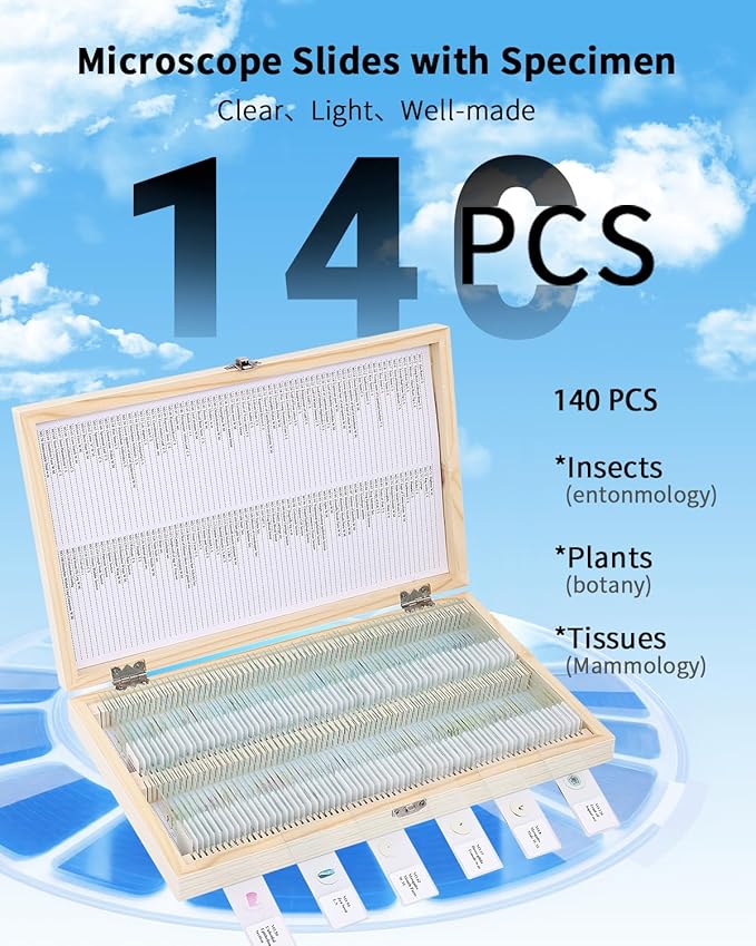 140-Pcs Microscope Slides with Specimens,Pre-Made Glass Slides with Specimens,Educational Microscope Slides and Covers for Young Scientists,Perfect for Biology Class and Experiments-CubbioJoy