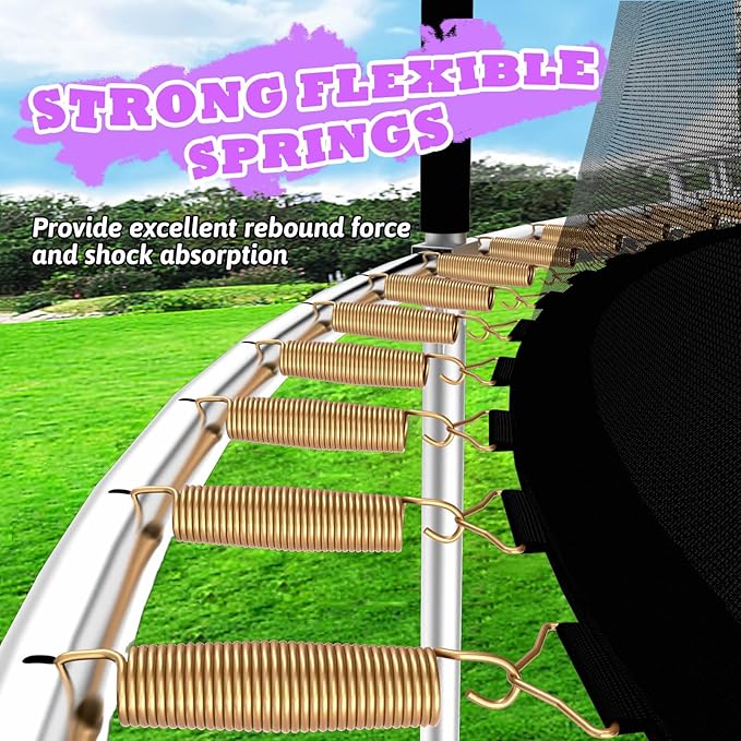 8FT 10FT 12FT 14FT Outdoor Trampoline with Basketball Hoop and LED Lights, ASTM Approved Recreational Trampolines for Kids and Adults with Net and Ladder-CubbioJoy