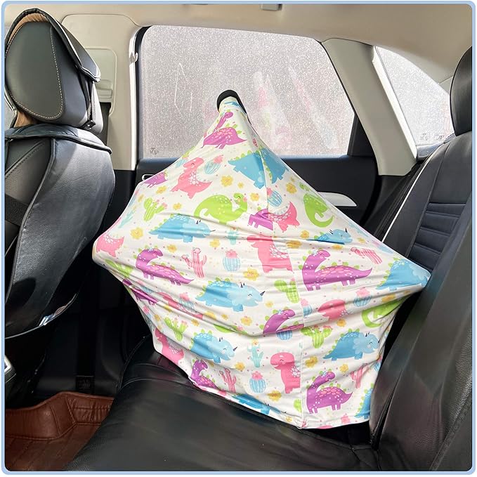 Car Seat Covers Canopy Cover - Multi-use Cover Carseat Canopy, Breathable Breastfeeding Cover, Car Seat Covers for Bbies, Boys & Girls Shower Gifts (Colorful Dinosaur)-CubbioJoy