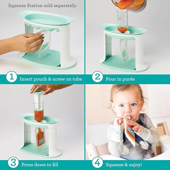 Infantino Reusable Squeeze Pouches for Homemade Baby Food, 3.5 oz, Pack of 25 - BPA, PVC, and Phthalate-Free, Freezer-Safe, with Clear Window and Labeling Space-CubbioJoy
