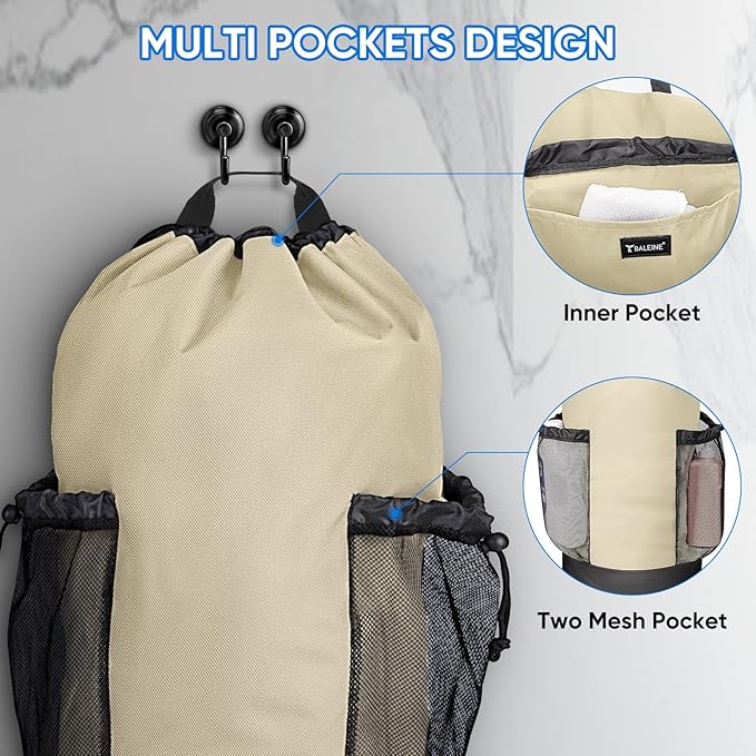 BALEINE 120L Laundry Bag Backpack, 900D Oxford Fabric Large Travel Laundry Bags with Shoulder Straps and 2 Mesh Pockets for College Dorm, Apartment, Laundromat (Beige, 120L)-CubbioJoy