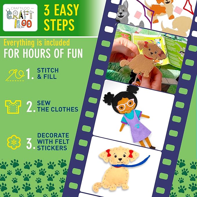 CRAFTILOO 8 Pre-Cut Dogs Stuffed Animal Fun Kids Sewing Kit for Kids Ages 8-12 Children Beginners Sewing kit Kid Puppy Crafts Felt Pillow Plush Craft Kit Girls and Boys-CubbioJoy