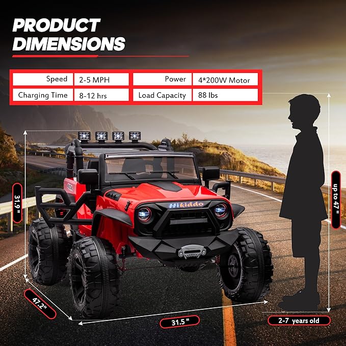 24V 9Ah Ride on Toy for Big Kids, 4WD 2 Seater Ride on Car Truck with Remote Control, 4x200W Motor - Red-CubbioJoy