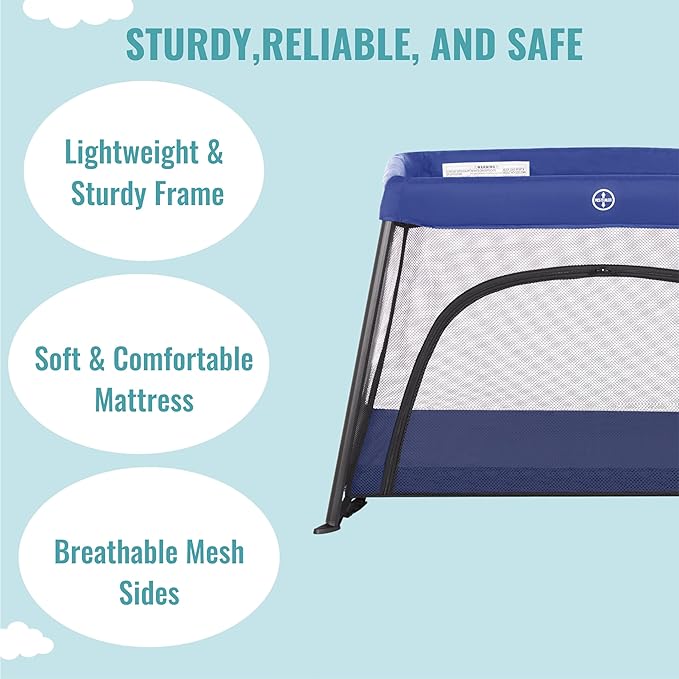 Dream On Me Travel Light Playard with Mesh Zipper Door in Navy-CubbioJoy