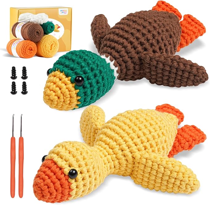 Crochet Kit for Beginners, Learn to Crochet, Include Easy Knitting Soft Yarn, Step-by-Step Video Tutorial, Hook, Holiday Birthday Gift for Adults and Kids(2 Pack Ducks)-CubbioJoy