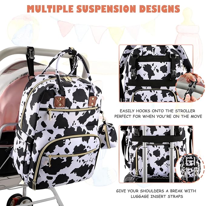 Baby Diaper Bag Backpack, Travel Diaper Bags for Baby Girl Boy Large Capacity Baby Bag Backpack for Women Cow Print-CubbioJoy