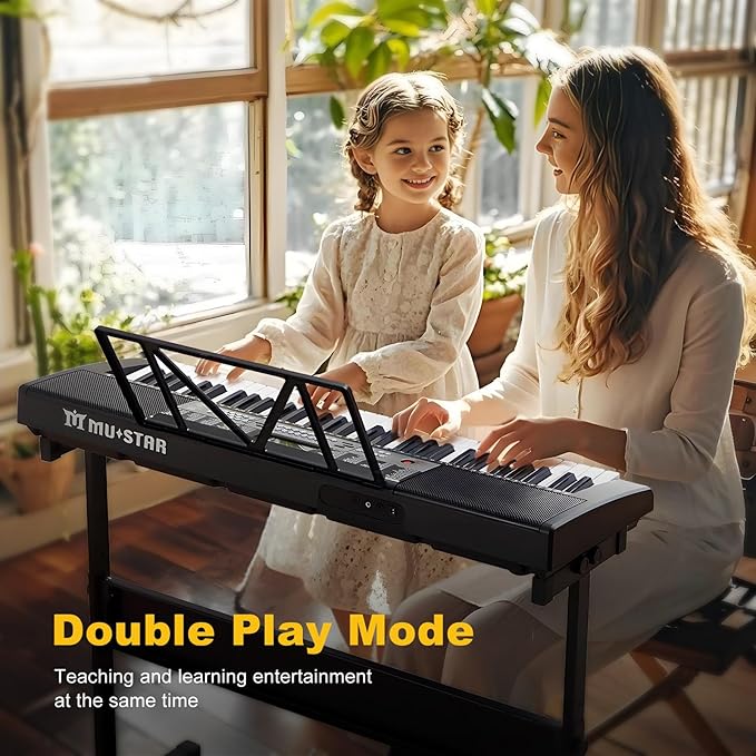 61 Key Piano Keyboard, Electric Keyboard Piano with Light-Up Keys, 255 Tones/Rhythms, Smart Learning System, Headphone, Microphone, Keyboard Stand, Stool, Stickers, Piano Keyboard Set for Beginners-CubbioJoy