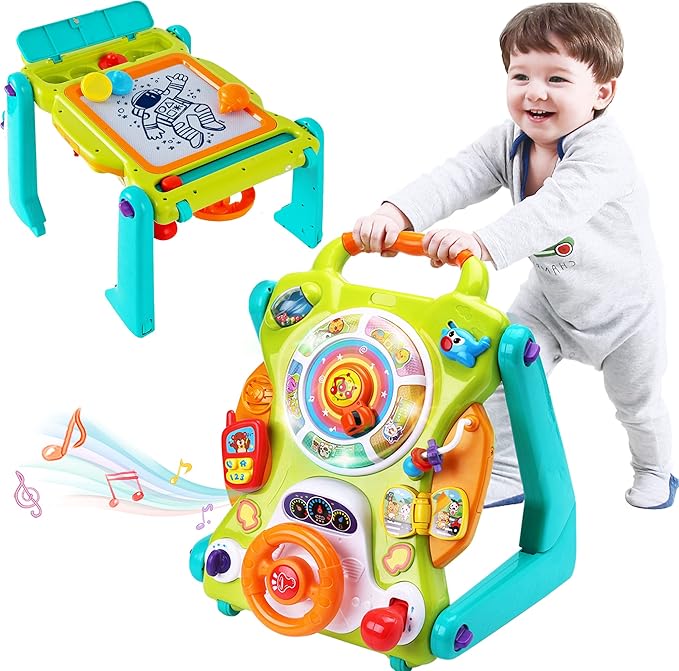 iPlay, iLearn 3 in 1 Baby Walker Sit to Stand Toys, Kids Activity Center, Toddlers Musical Fun Table, Lights and Sounds, Learning, Birthday Gift for 9, 12, 18 Months, 1, 2 Year Old, Infant, Boy, Girl-CubbioJoy