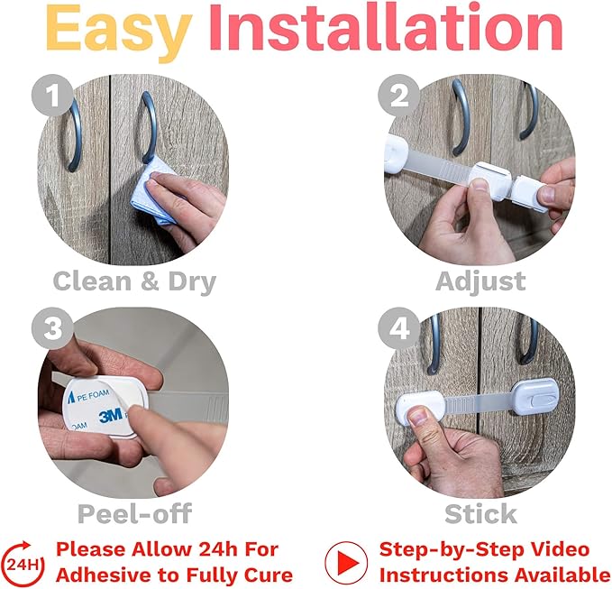 6-Pack Child Proof Locks for Cabinet Doors, Drawers, Fridge, Toilet Seat, Dishwasher, Trash Can, Cupboard - 3M - No Drilling - Child Safety Locks for Cabinets and Drawers - Baby Proofing Cabinets Lock-CubbioJoy