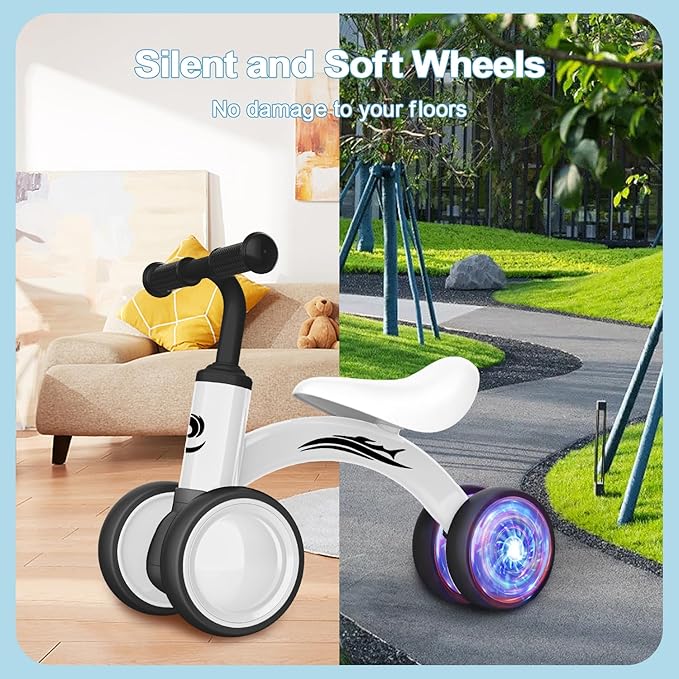 Colorful Lighting Baby Balance Bike Toys for 1 Year Old Boy Girl Gifts, 10-36 Month Toddler Balance Bike, No Pedal 4 Silence Wheels & Soft Seat First Riding on Toys, 1st Birthday Gifts-CubbioJoy