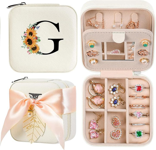 AYGXU Travel Jewelry Box for Women and Girls - Small Case With Initial A-Z - Teacher Gifts-CubbioJoy