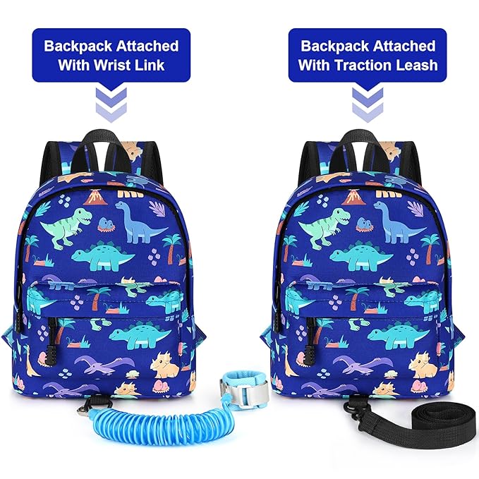 Accmor Toddler Backpack Leash, Cute Dinosaur Kids Backpack with Anti Lost Wrist Link, Mini Child Backpack Leash Walking Harness for Outdoor Travel, Adorable Backpack Tether for Baby Boys 1-3-CubbioJoy