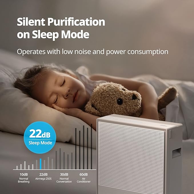 COWAY Air Purifiers for Home Large Room Up to 930 ft², Washable Pre-Filter and True HEPA Filter for Smoke, Allergies, Pet Dander, Odor, AQI, App Control, Smart & Rapid Mode, 3yr Warranty, 250S-CubbioJoy