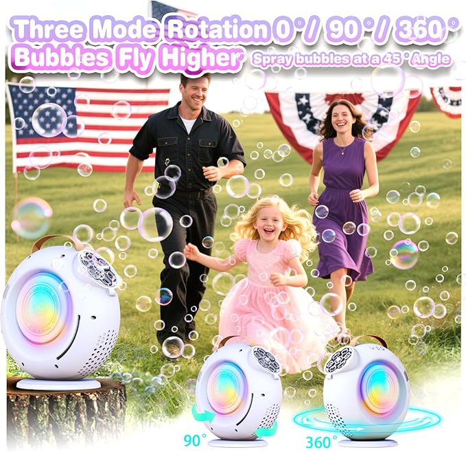 Bubble Machine, Automatic Bubble Maker Rechargeable, 15000+ Big Bubbles per Min, Colorful LED Lights, 90° 360° Rotatable Portable Electric Bubbles Toy for Kids Toddlers, Outdoor Wedding Party Gifts-CubbioJoy