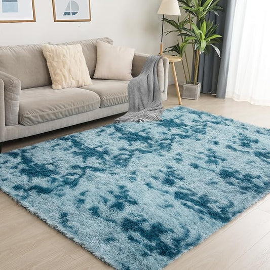 Area Rugs 8x10, Fluffy Rugs for Living Room, Ultra Soft Rugs for Bedroom, Non-Slip Indoor Carpet for Nursery, Kids Room, Playroom, Home Decor, Tie-Dyed Blue-CubbioJoy
