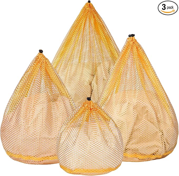 4Pcs Mesh Laundry Bags Washing Machine Mesh Wash Bags for Clothes,Underwear,Lingerie, Bed Linen with Drawstring Closure Sturdy(4 Size, Yellow)-CubbioJoy