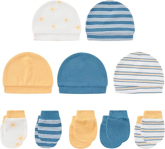 Baby Hat and Mittens Set Cotton Newborn Baby Hats Caps for Boys and Girls, 0-6 Months-CubbioJoy