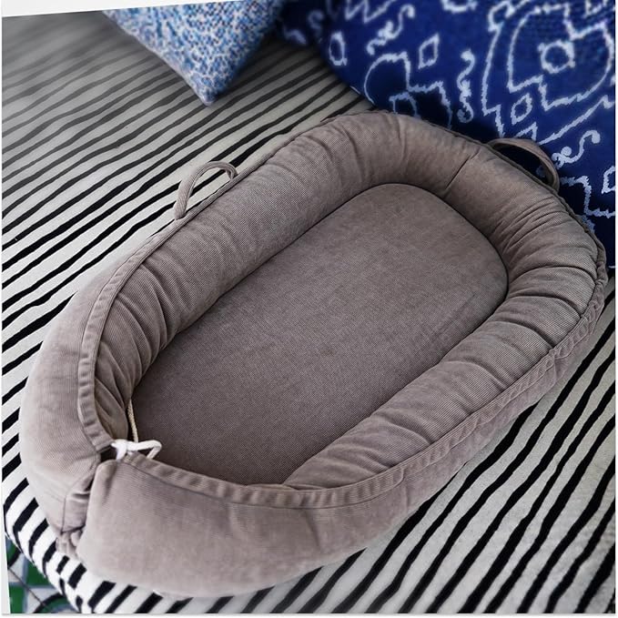 Infant Lounger, Baby Nest Cover for Baby Girls & Boys, Newborn Essentials for Baby 0-12 Months, 100% Cotton Breathable (Fields of Rye, Corduroy)-CubbioJoy