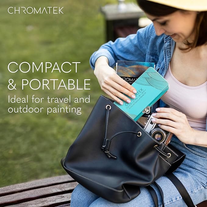 CHROMATEK Watercolor Paint Set – 50 Vivid Colors Including Transparent, Opaque & Pastel – Art Kit with Brush, Water Pen, Palette, Color Chart, Swatch Sheets, Pad & Metal Travel Case-CubbioJoy