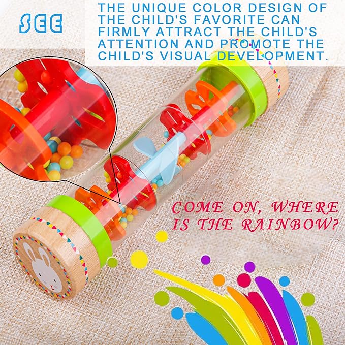 BIUWING Rainmaker Rain Sticks, Mini Wooden Musical Shake, Beaded Raindrops - Turn Over and Watch The Colorful Beads Flow Down The Tube as It Creates The Soothing Sound of Rain-CubbioJoy