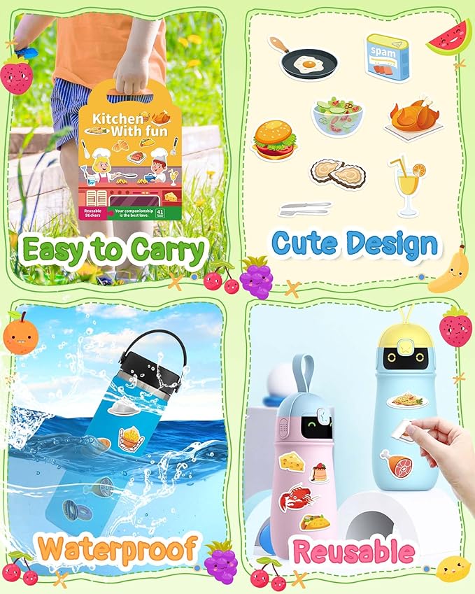 Benresive Reusable Sticker Book for Toddlers 2-4 Years, Fun Travel Stickers for Kids, Waterproof Sticker Books for Toddlers 1-3, Crafts Activities for Todddlers 1-3 2-4 3-5 - Kitchen-CubbioJoy
