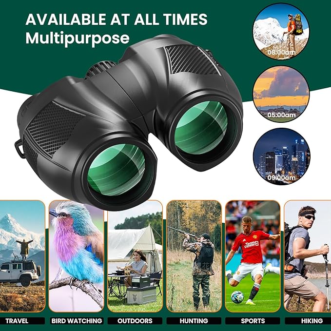 12x30 Compact Binoculars for Adults and Kids, High Power Lightweight Small Binoculars with Phone Adapter for Cruise Ship Hiking Bird Watching Sports Safari Viewing Football Sports Concert-CubbioJoy