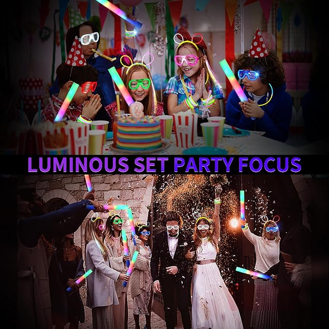 272 PCs Glow Party Supplies, 24 Foam Glow Sticks, 24 LED Glasses and 200 Glow Sticks ＆ Bracelets, 12 Glow sticks headband 12 Fiber Optic Hair Light，Glow Neon Party Favors for Wedding, Concert, Raves-CubbioJoy