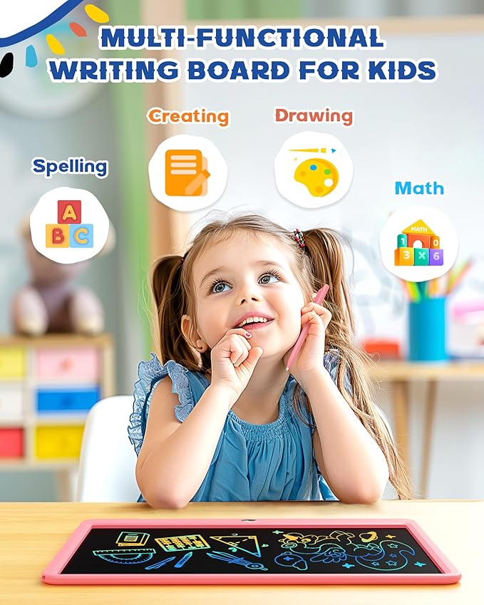 Bravokids 15 Inch LCD Writing Tablet for 3 Year Olds - Electronic Drawing Pad and Doodle Board as Educational Birthday Gifts for Girls and Boys (Pink)-CubbioJoy