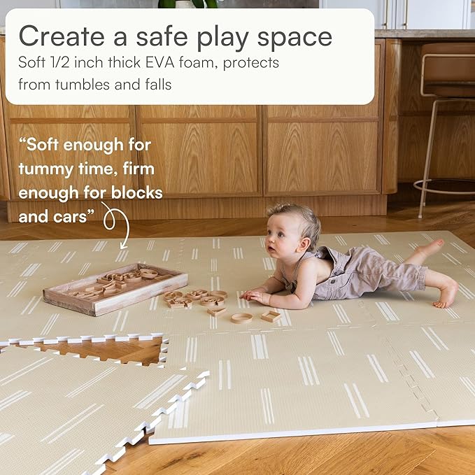 Baby Play Mat for Floor – 6x8ft Old White | Soft Non Toxic Premium EVA Foam Tiles for Tummy Time, Crawling & Playroom – Waterproof Interlocking Floor Mat for Babies & Toddlers by Lillefolk (12 Tiles)-CubbioJoy