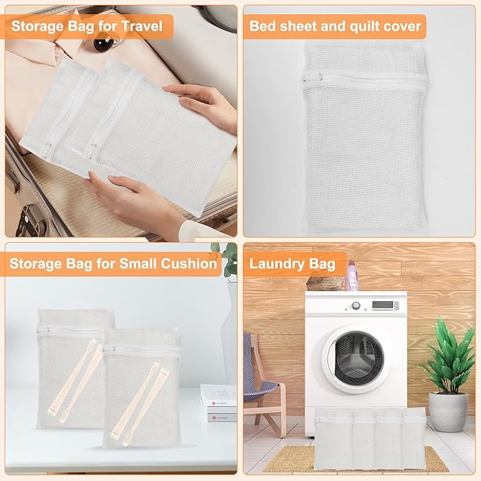 4 Piece White Small, Durable Organic Cotton Mesh Laundry Bag with Strong Zipper and Breathable Mesh, Delicate Laundry Bag for Underwear, Clothes, Pants and Socks-CubbioJoy