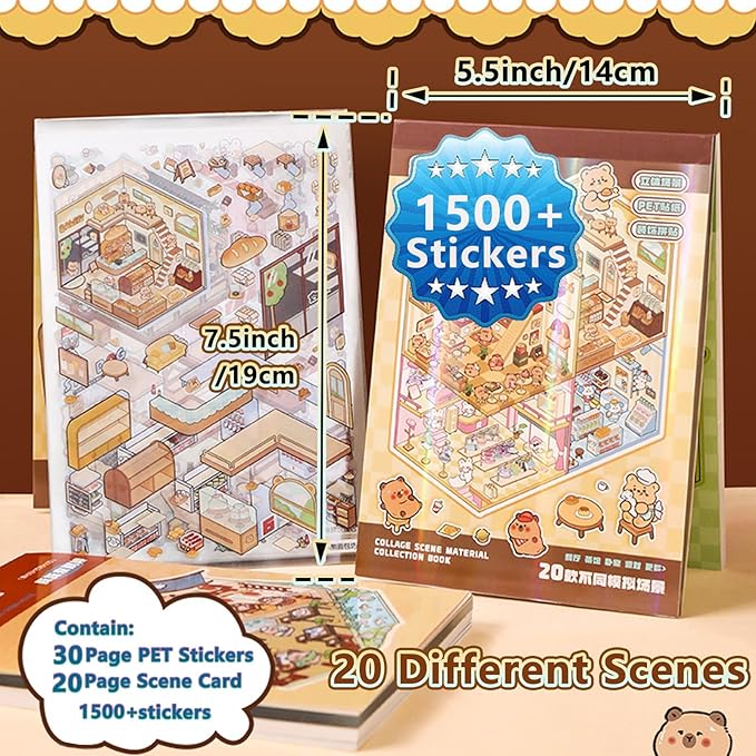 DIY 3D Sticker Scenes, 20 Sets (1500+) Cute Cartoon Stickers. Sticker Therapy. Create Your Own Mini Worlds. Perfect for Party Favors, Birthday Gifts for Adults & Kids-CubbioJoy