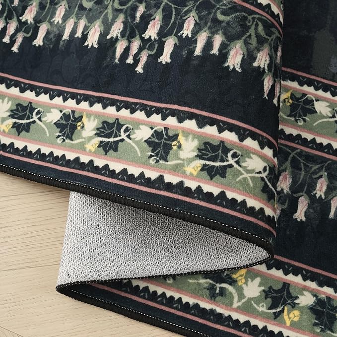 2x6 Runner Rug Impressionist-Style Vintage Kitchen Rugs Non Slip Washable Soft Carpet Runner for Kitchen Laundry Bedroom Bathroom, Green-CubbioJoy